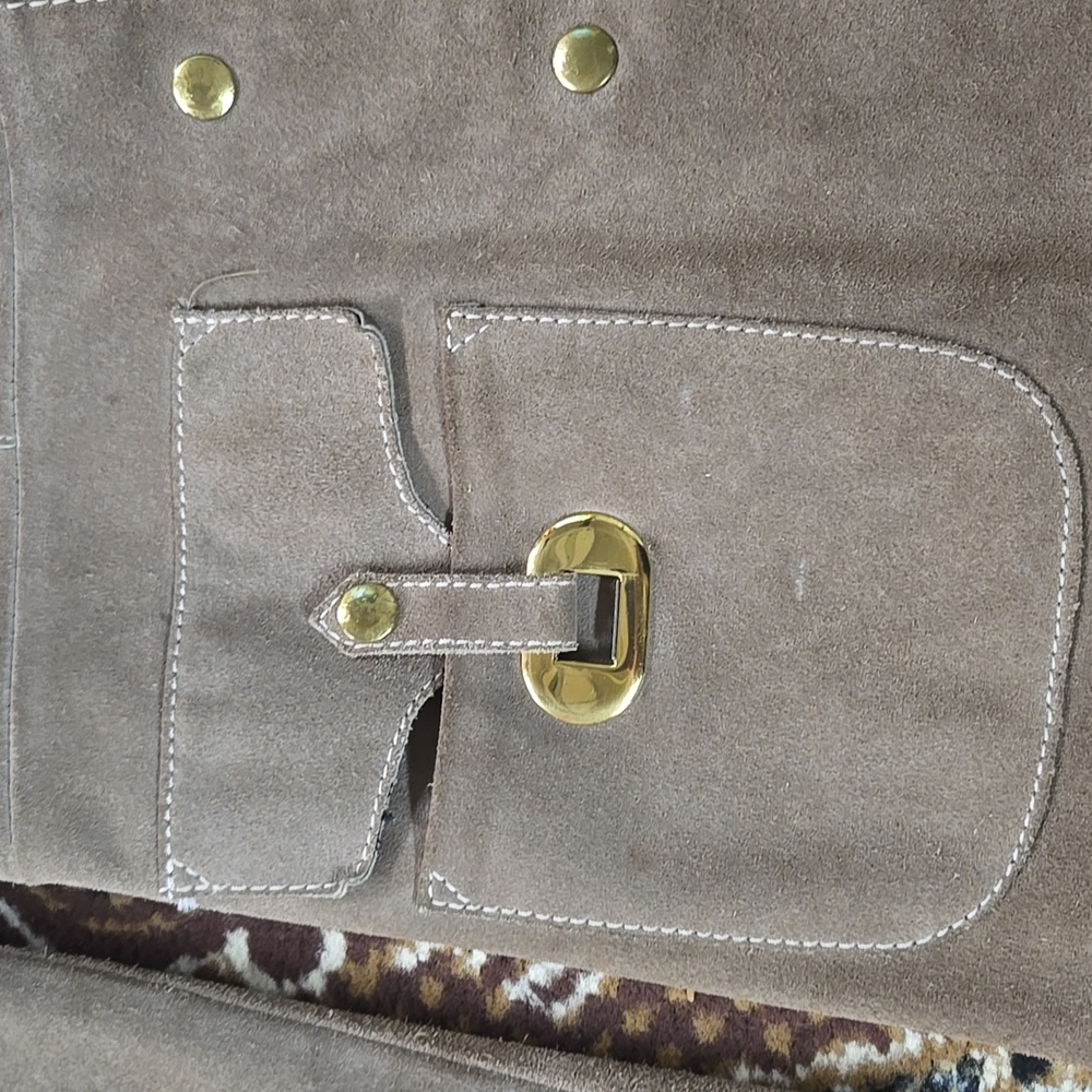 Irving Posluns 1970s Suede Coat Leather Jacket with Gold Hardware 70s Retro Fall - Picture 6 of 16